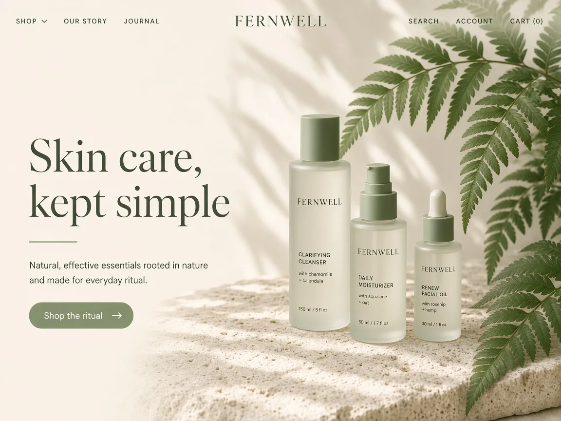 The home page of Fernwell, a skincare store made with Photon Stores