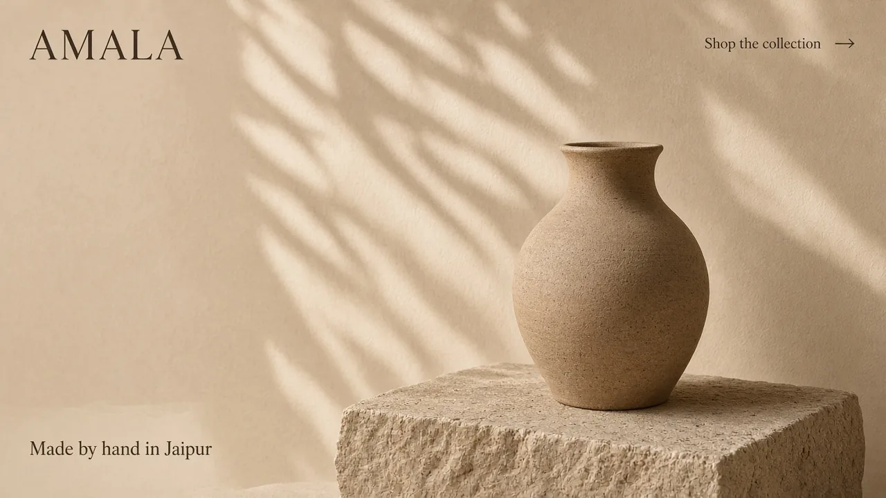 The home page of Amala, a handmade ceramics store made with Photon Stores