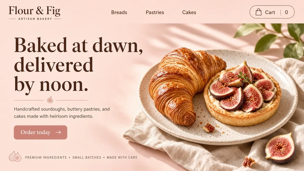 The home page of Flour & Fig, a bakery store made with Photon Stores